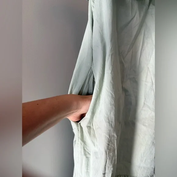 Theory $396 stretch linen tie-back dress in mint (pale green) maxi medium Theory $396 stretch linen tie-back dress in mint (pale green) maxi medium